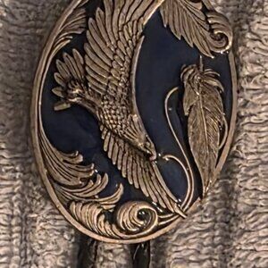 Vintage 1998 Metal Bolo Tie, Nice Blue Enamel with American Bald Eagle, Nature